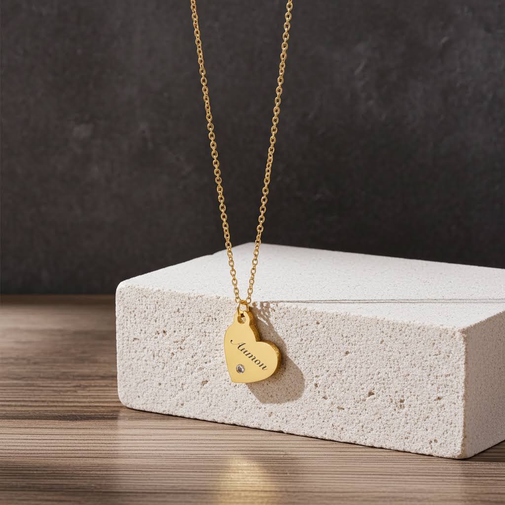 колие с гравирано сърце с камъче подарък