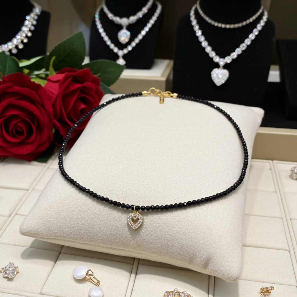 чокър с черен кристал и талисман с цирконии подарък