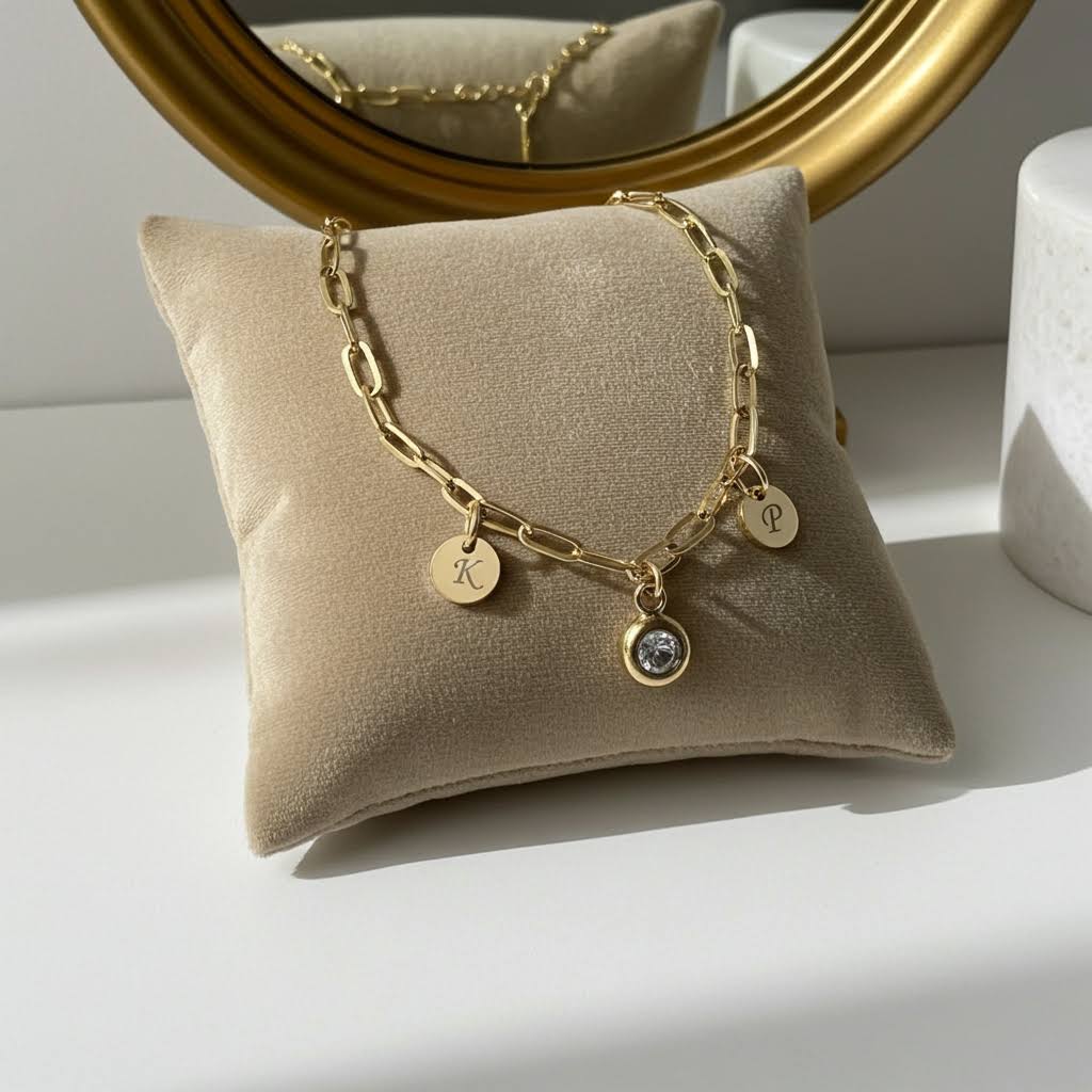 гривна с две гравирани букви и камъче подарък