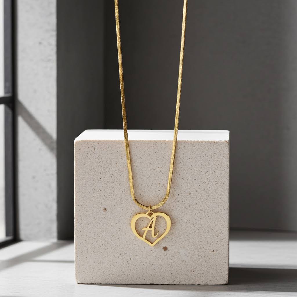 плоско колие с буква в сърце подарък