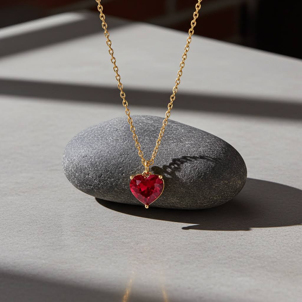 колие с червено сърце от цирконий