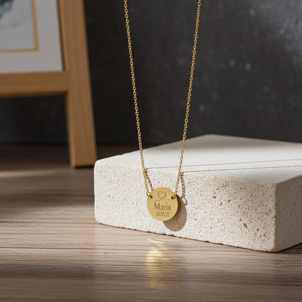гравирано колие с име дата и сърце подарък