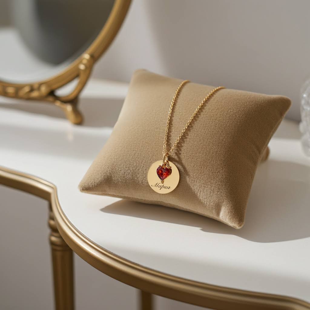 Гравирано колие с червено сърце