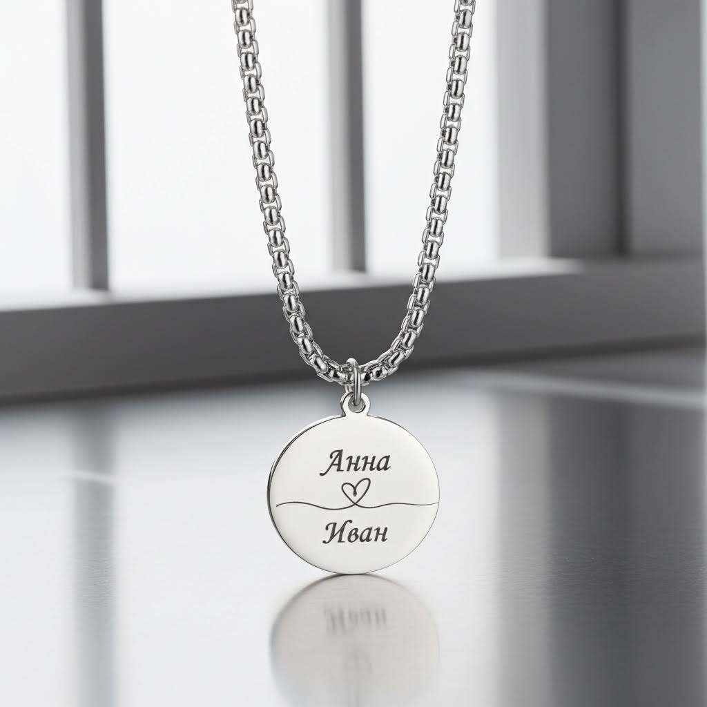 гравирано колие с безкрайност и сърце