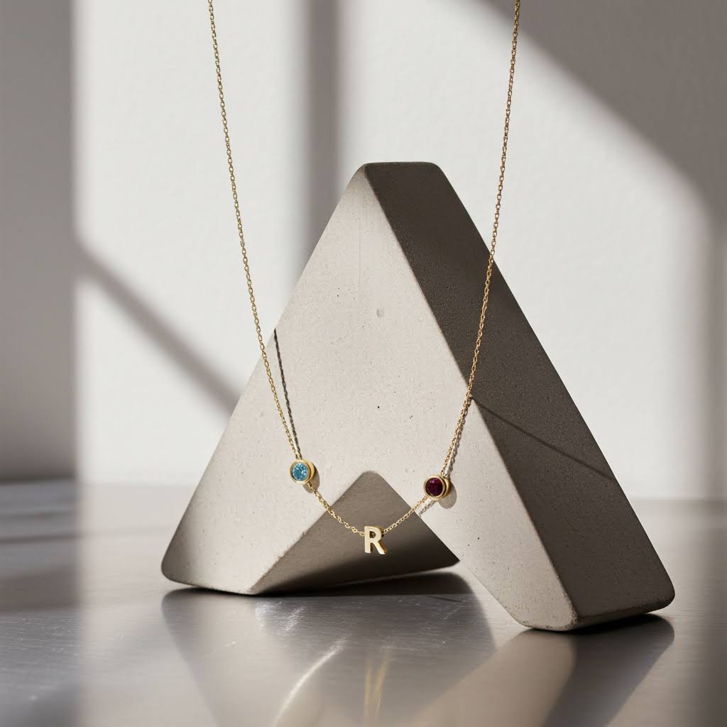 Колие с буква и два циркония по дарък