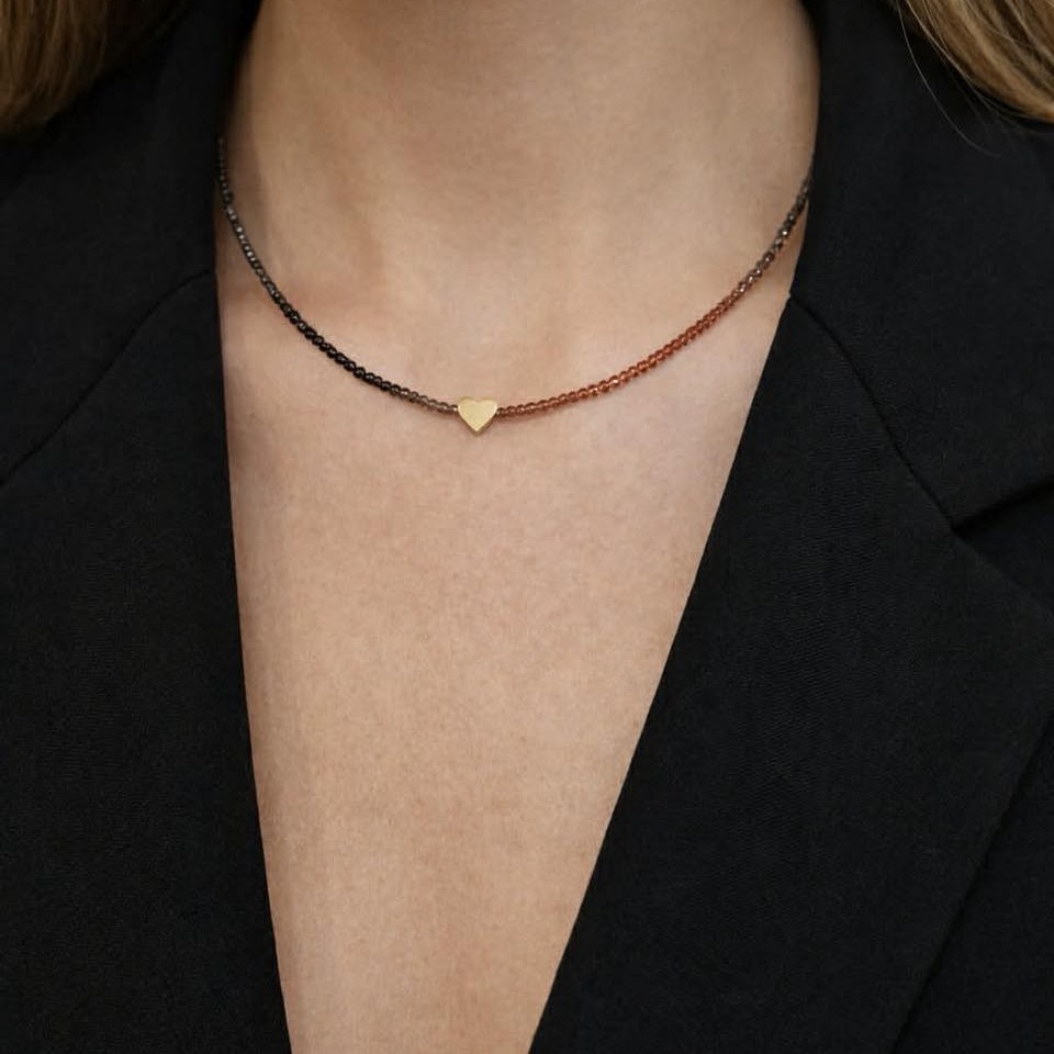 Колие с фини мъниста кристал и сърце подарък