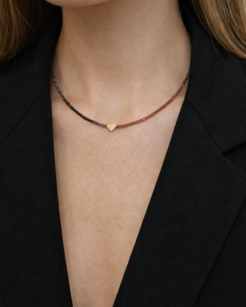 Колие с фини мъниста кристал и сърце подарък