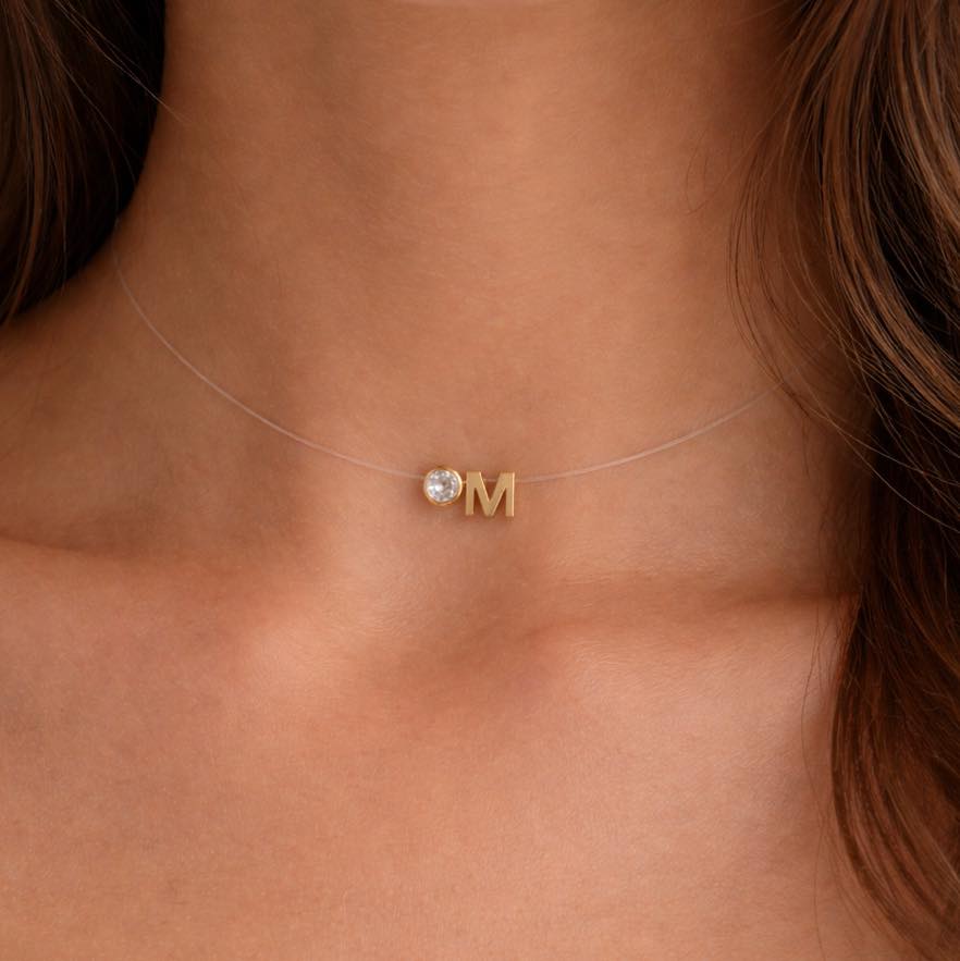 Колие с корда буква и цирконий подарък