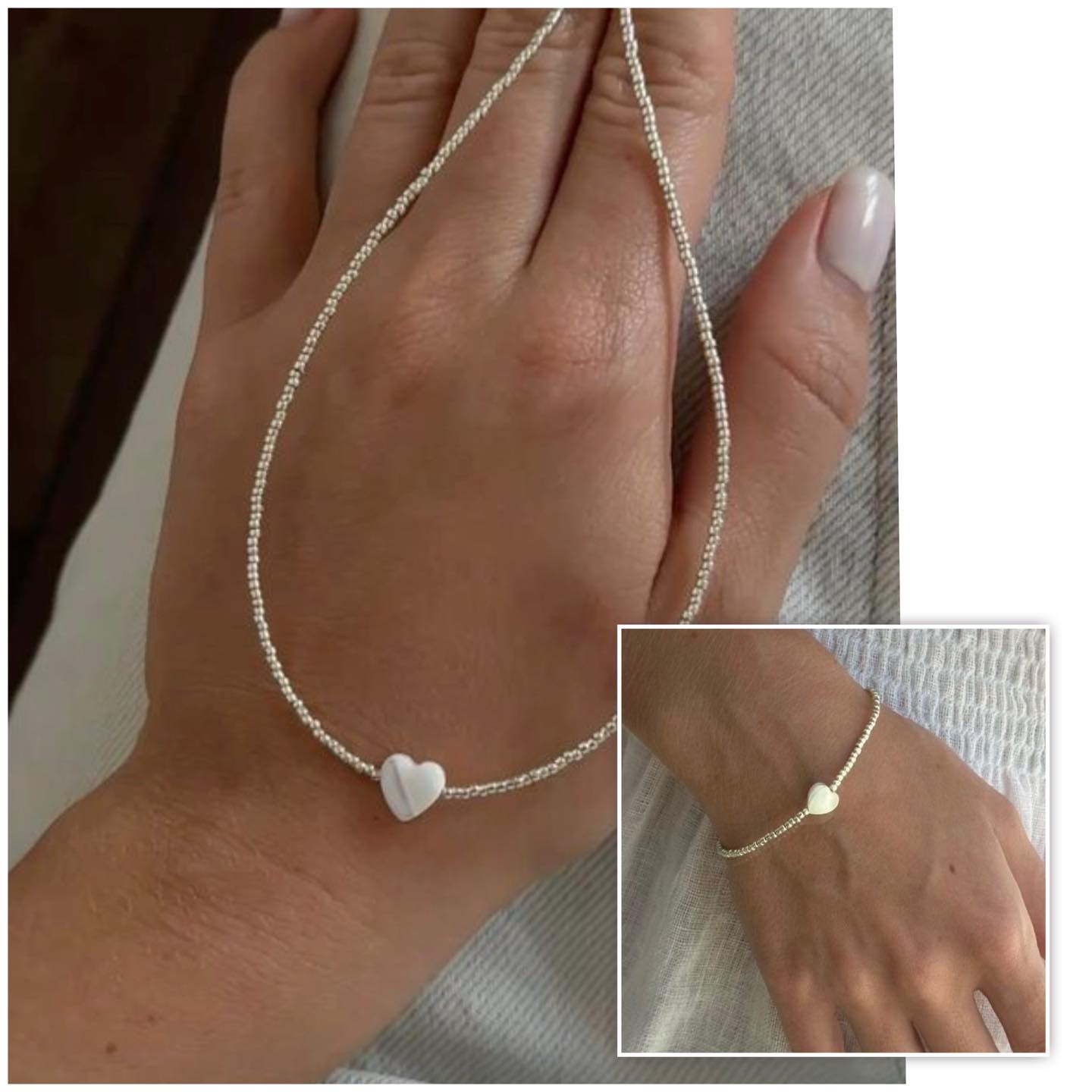 Комплект чокър и гривна със седефено сърце