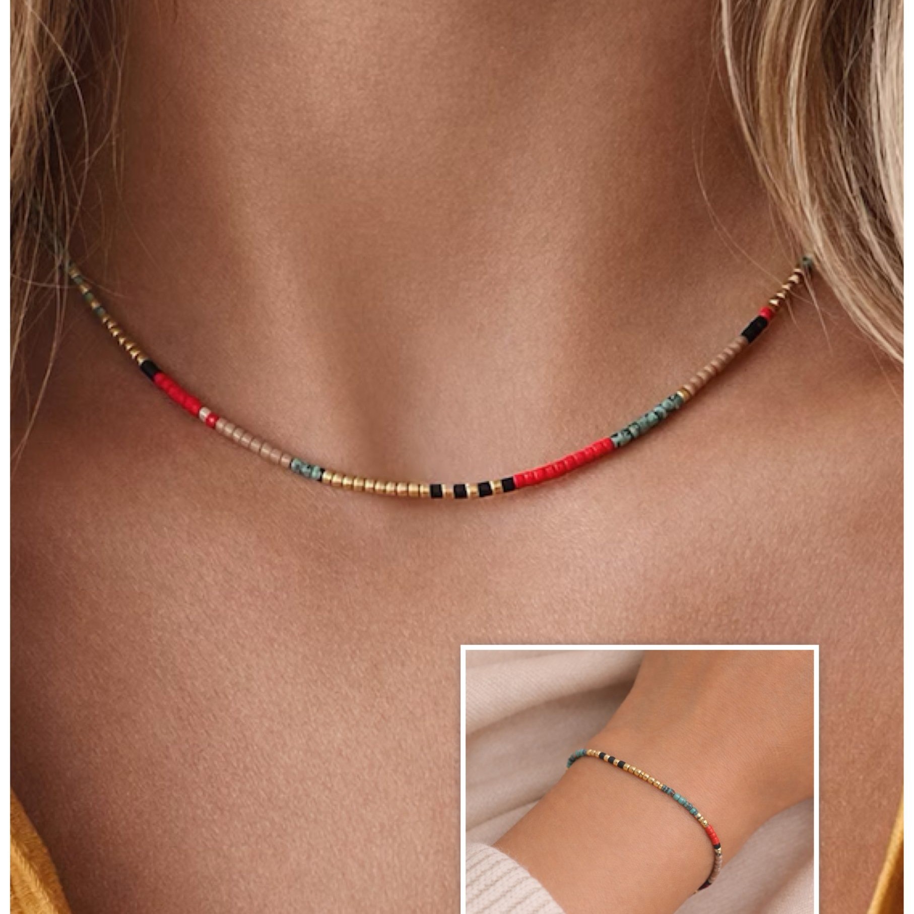 сет колие и гривна с цветни мъниста миюки